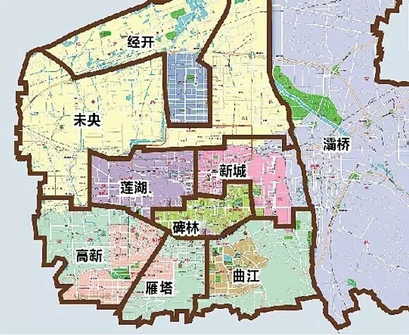 最新西安政区图查询,西安市行政地图,包括西安城市中心,工业分布图片