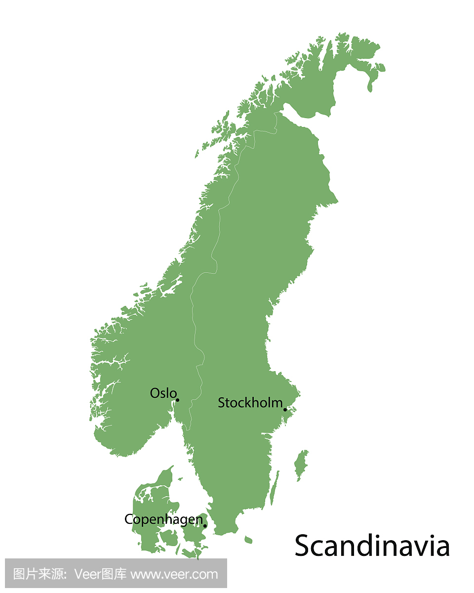 斯堪的纳维亚国家的绿色地图