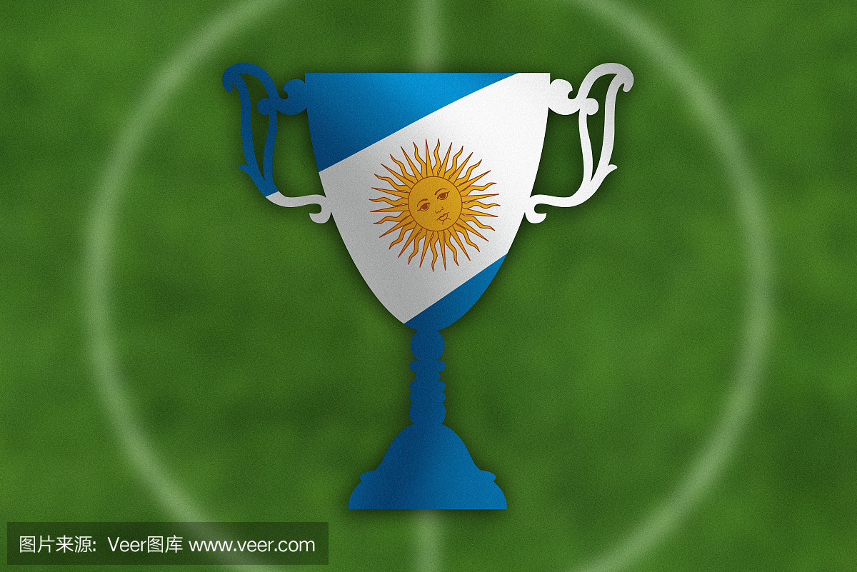 足球奖杯与阿根廷国旗内