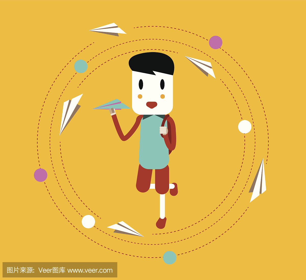 快乐的男孩学习和投掷纸飞机。