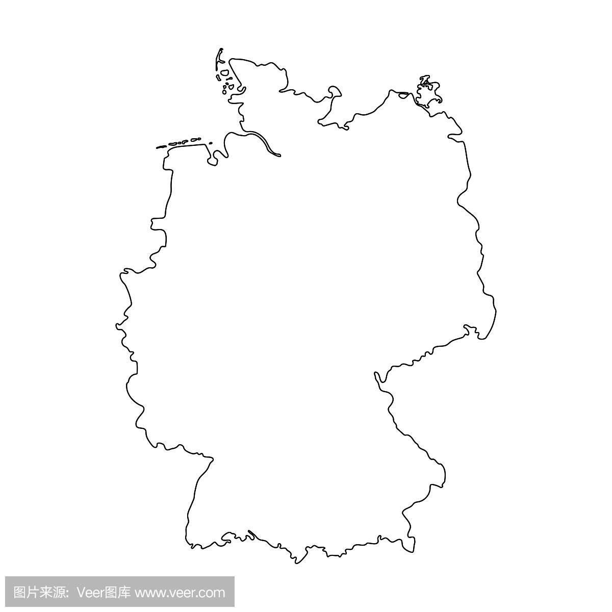 德国地图轮廓图形徒手画在白色背景上。矢量图