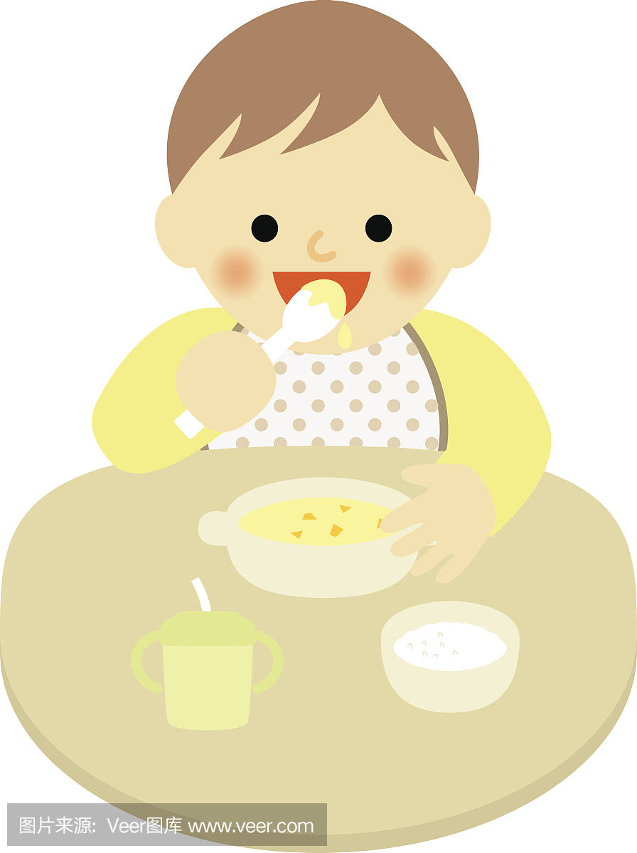 宝宝用勺子吃食物