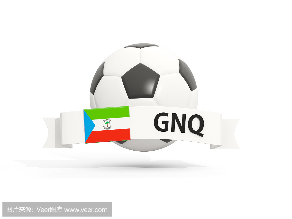 赤道几内亚的旗帜,有横幅和国家代码的足球