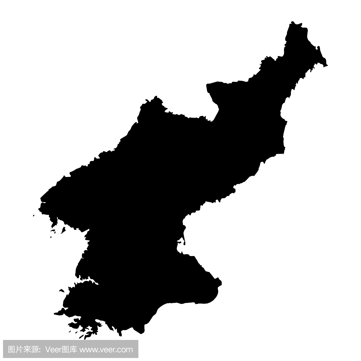 北朝鲜黑色剪影地图大纲被隔绝在白色3D插图