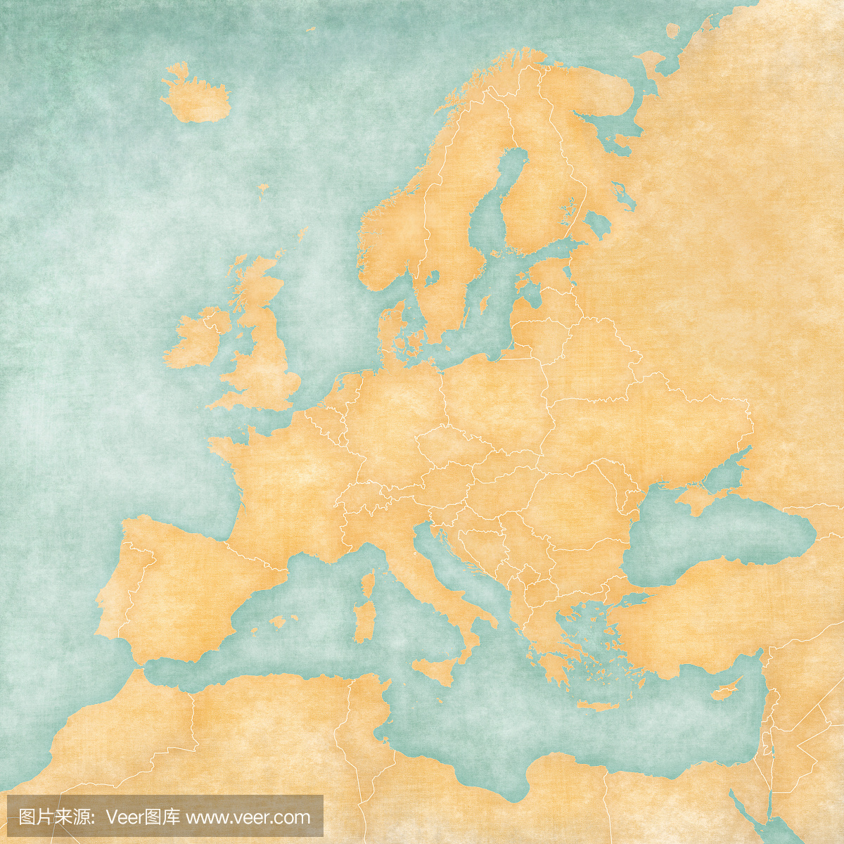 欧洲地图 - 空白地图(复古系列)