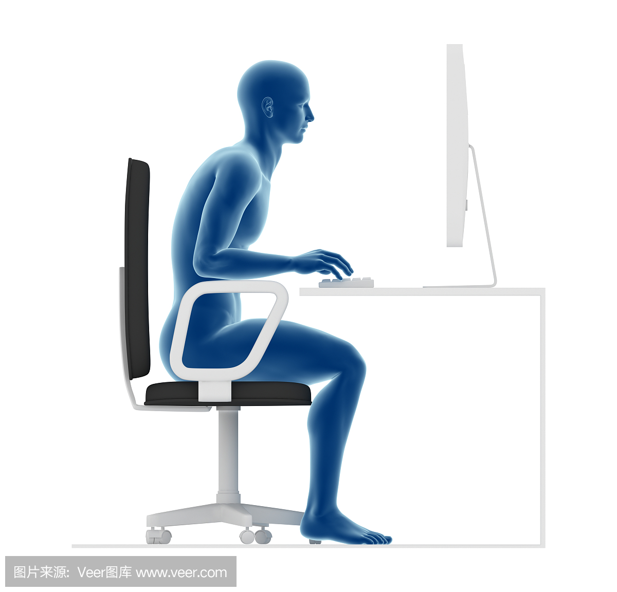 人体工程学,错误的姿势坐在办公桌上工作