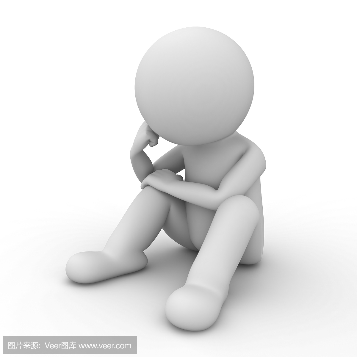 郁闷的3d人坐在白色