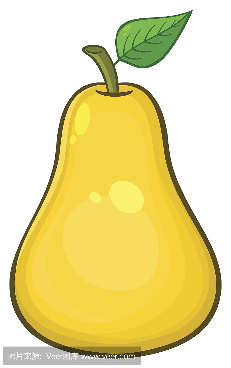 Yellow Pear Fruit With Green Leaf Cartoon Dra