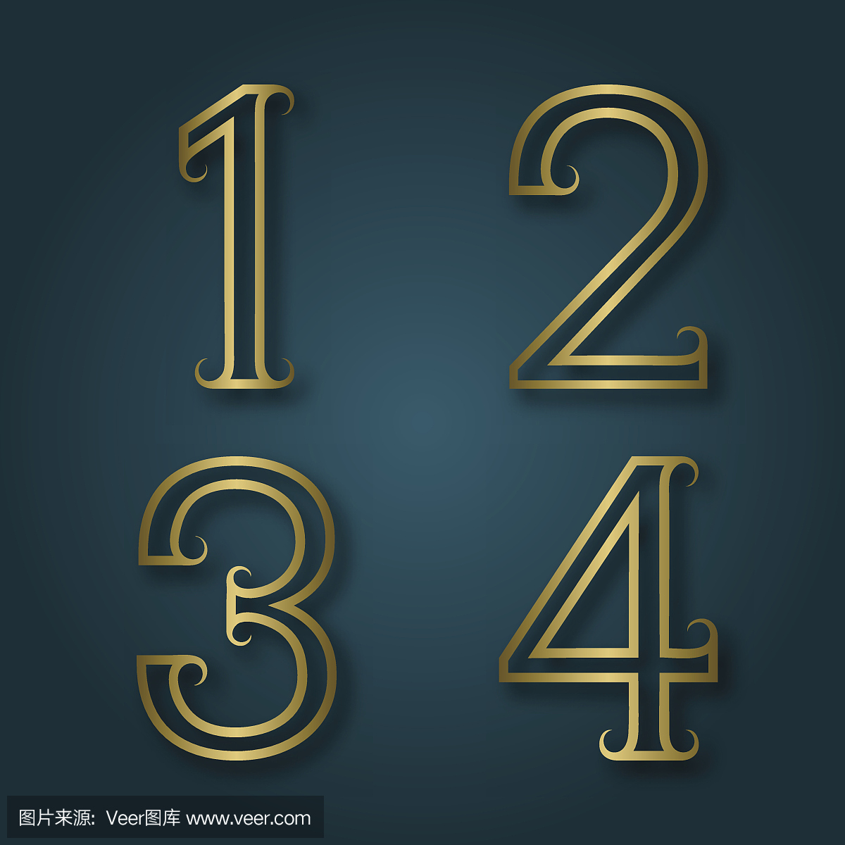 一,二,三,四闪闪的金色数字与阴影。