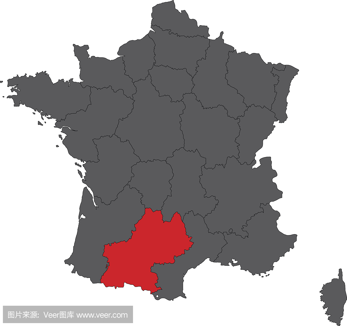 红色的比利牛斯山红色法国地图矢量图