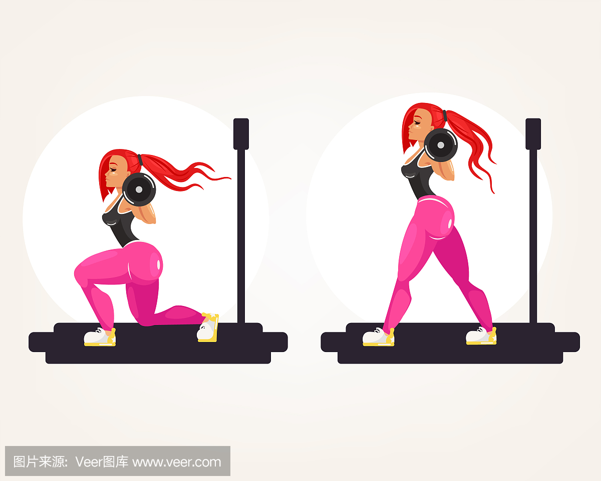 运动型健身健美运动员指导老师女人做运动蹲向