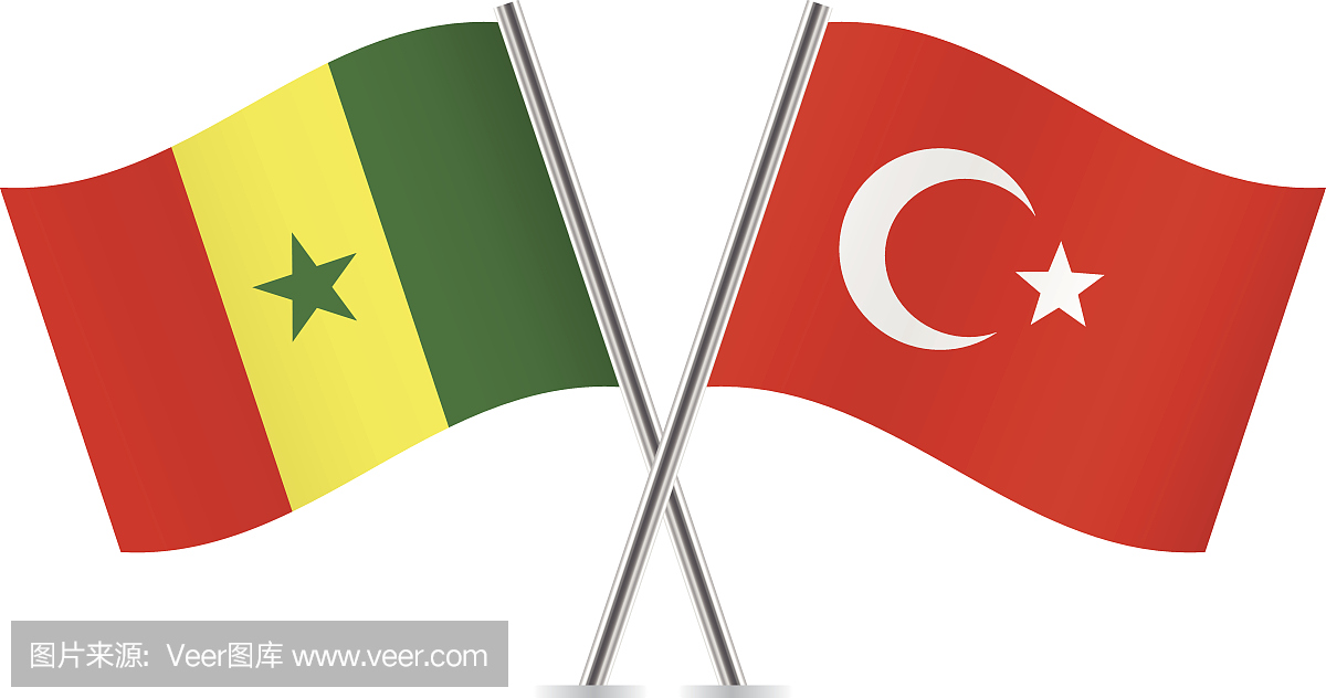 土耳其和塞内加尔国旗。向量。