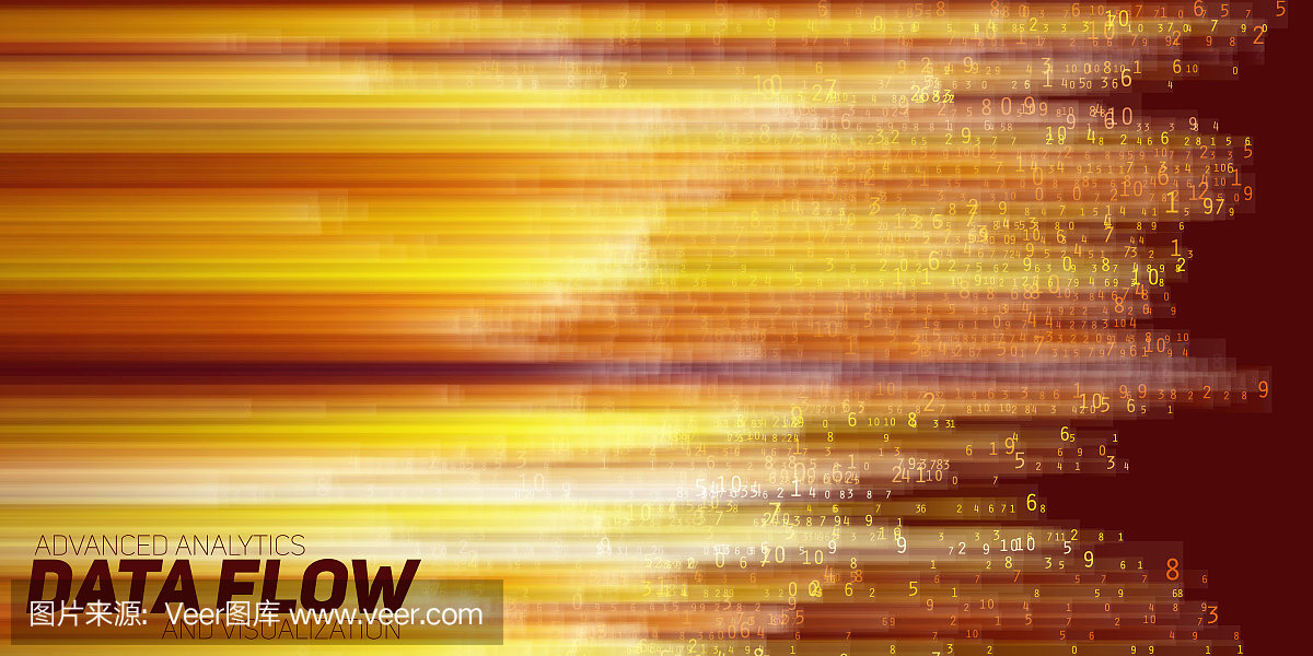 矢量抽象的大数据可视化。橙色的数据流作为数