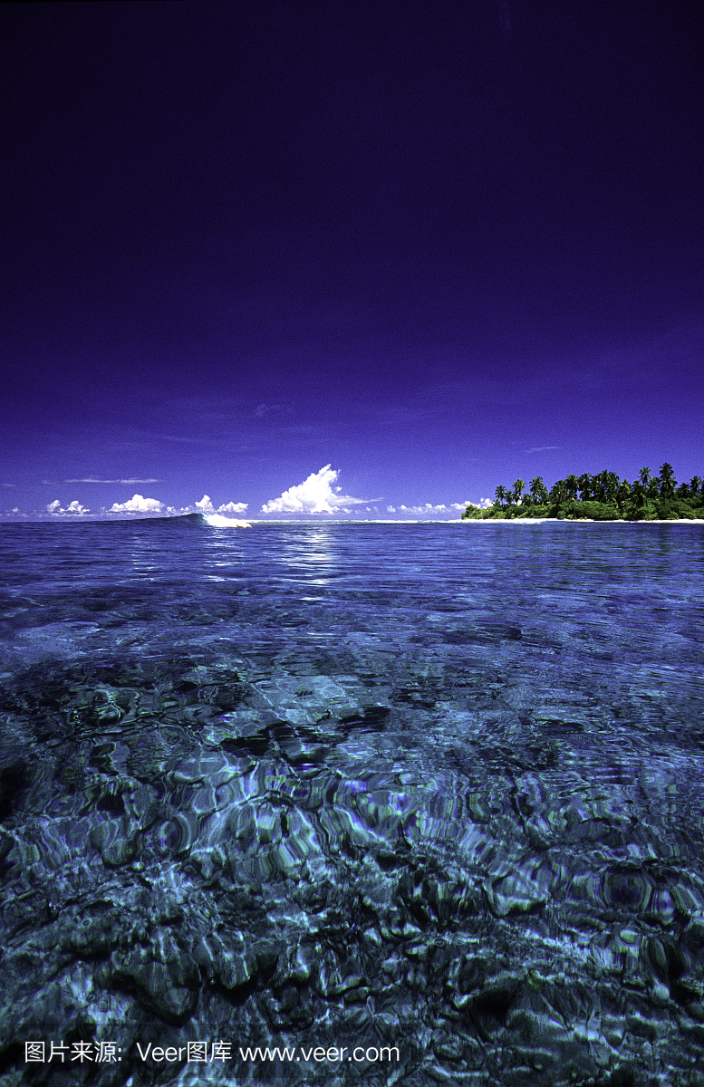 马尔代夫,南部环礁,岛屿和珊瑚礁。