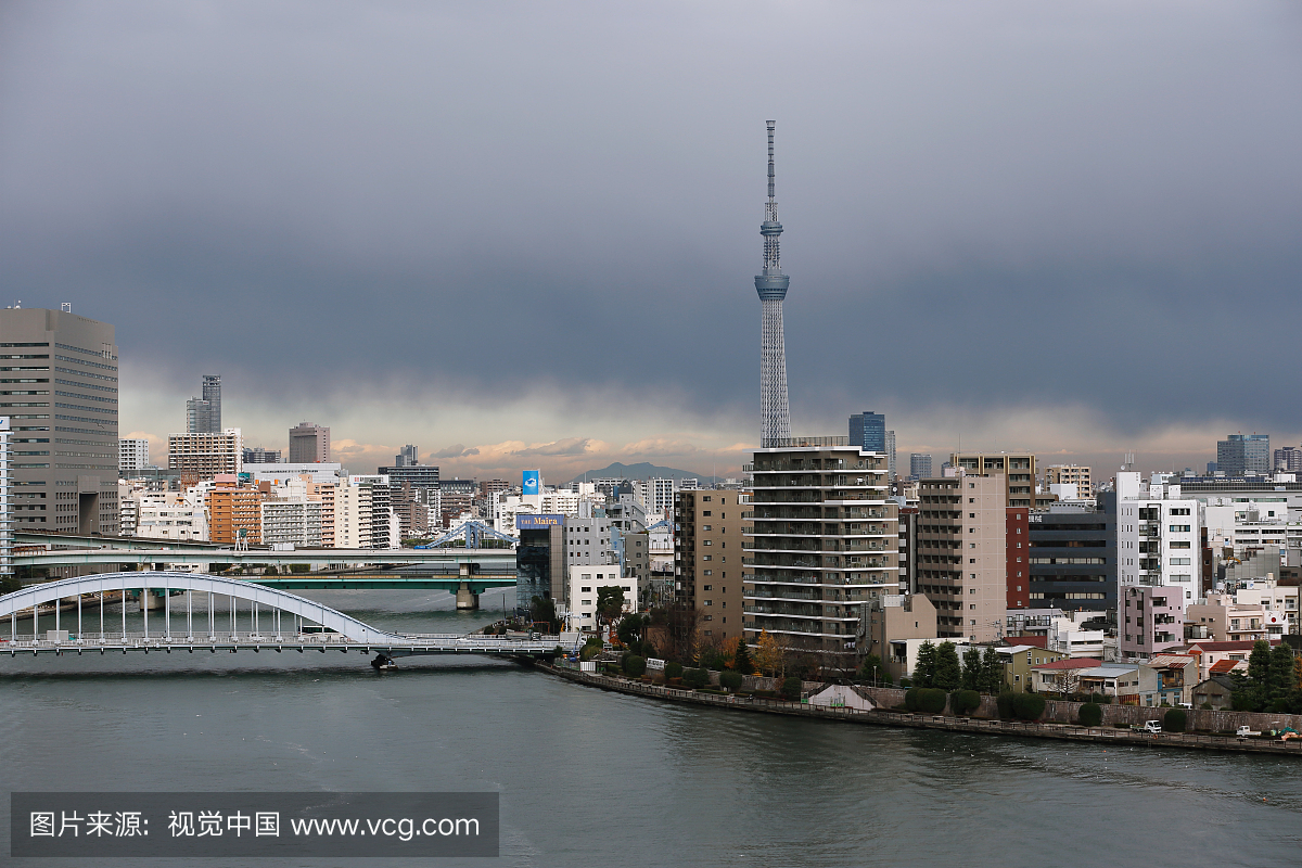 Cloudy sky over Tokyo cityscape, Tokyo, Japan