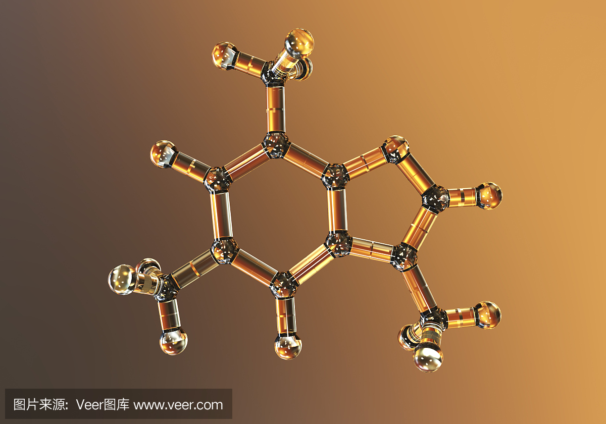 咖啡因分子,例证。咖啡因被发现在咖啡,茶,能量