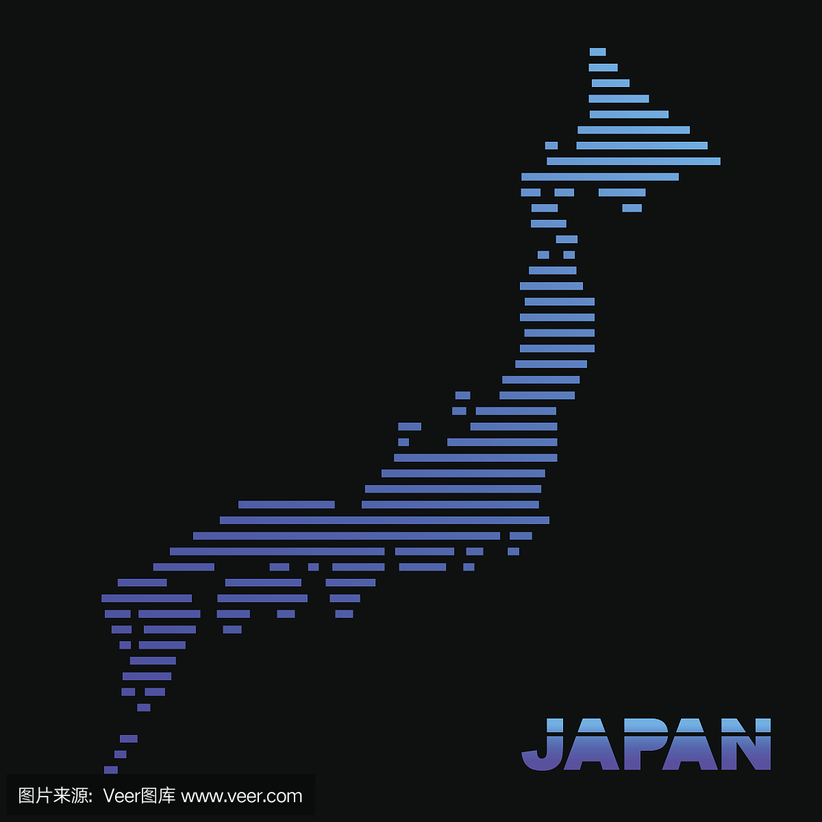 矢量日本地图,简单的线插图。
