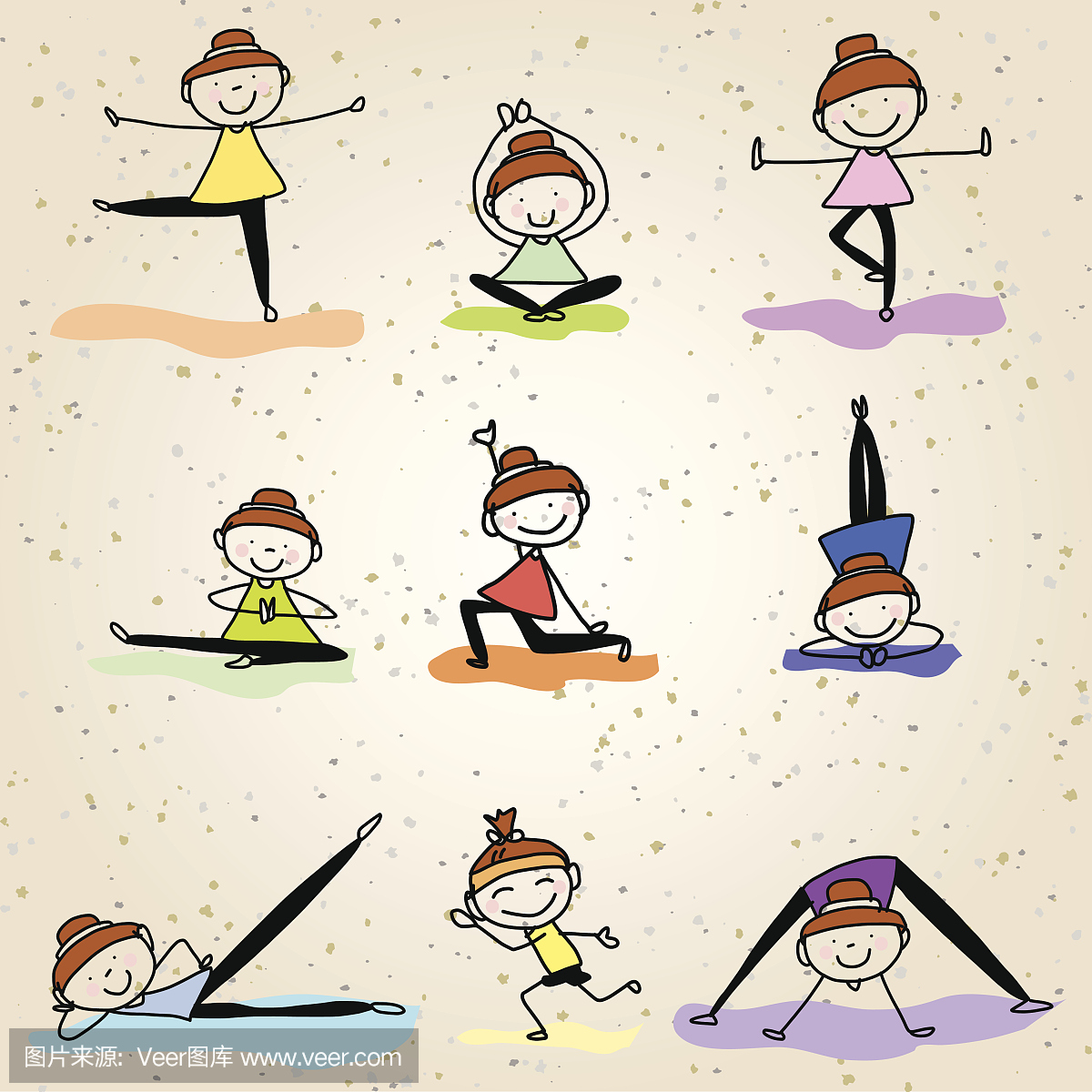 卡通快乐人练瑜伽