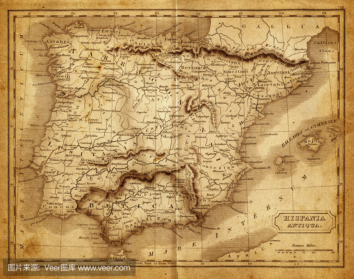罗马帝国期间的Hispania地图