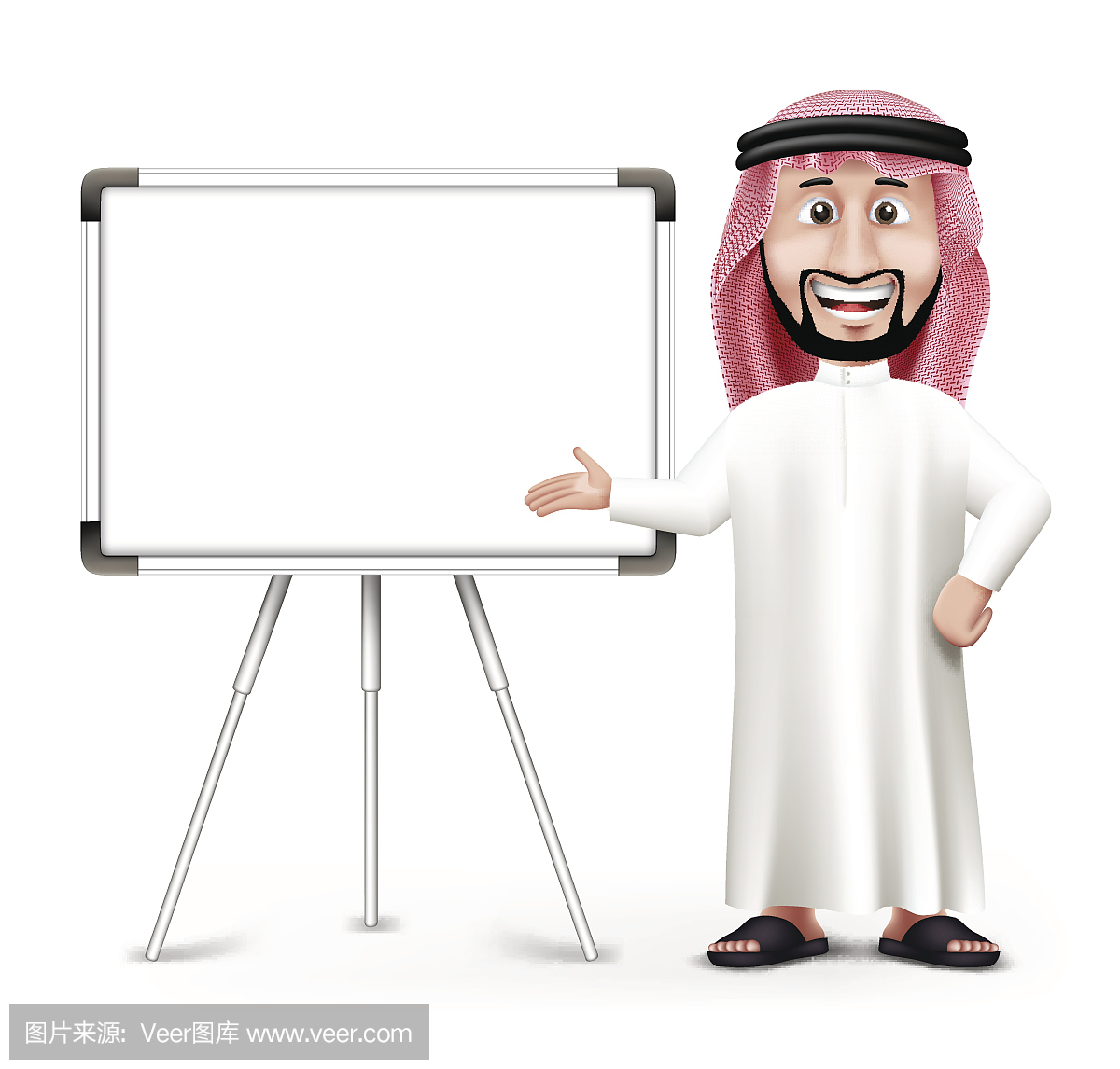 3D英俊沙特阿拉伯人在传统服饰架教学