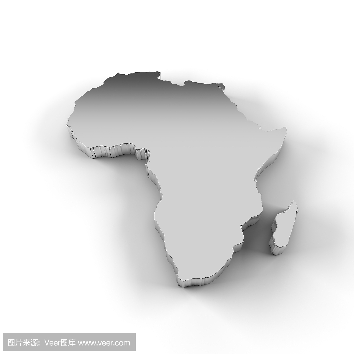 非洲地图3D在银色,包括剪切路径