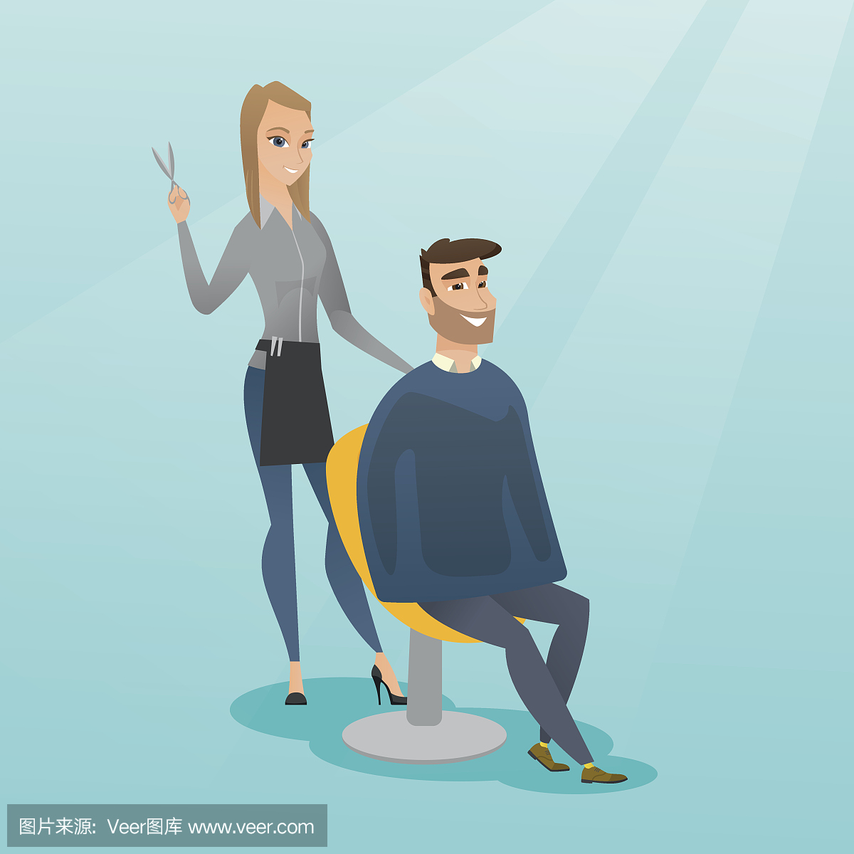 Hairdresser making haircut to hipster man