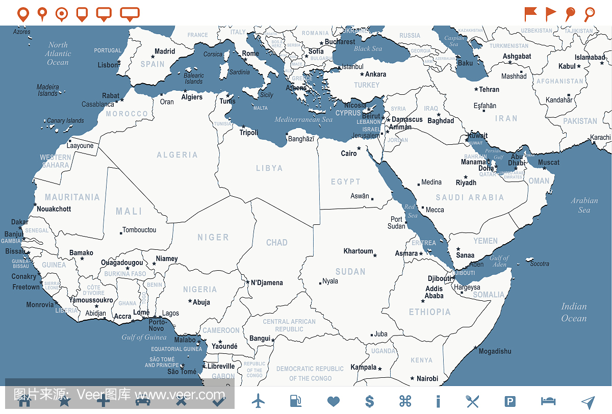 北非地图 - 钢蓝 - 曲线10