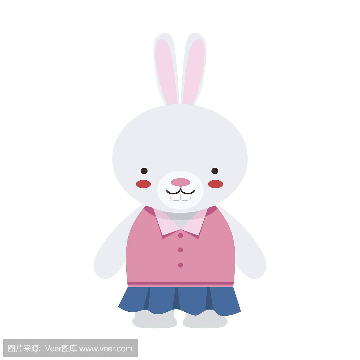 兔子在蓝色裙子和粉红色顶部可爱的玩具婴儿动