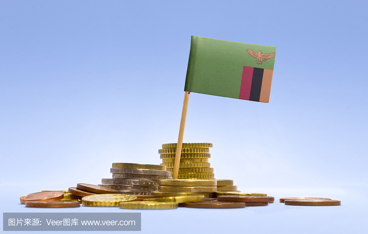 赞比亚国旗在一堆硬币(系列)