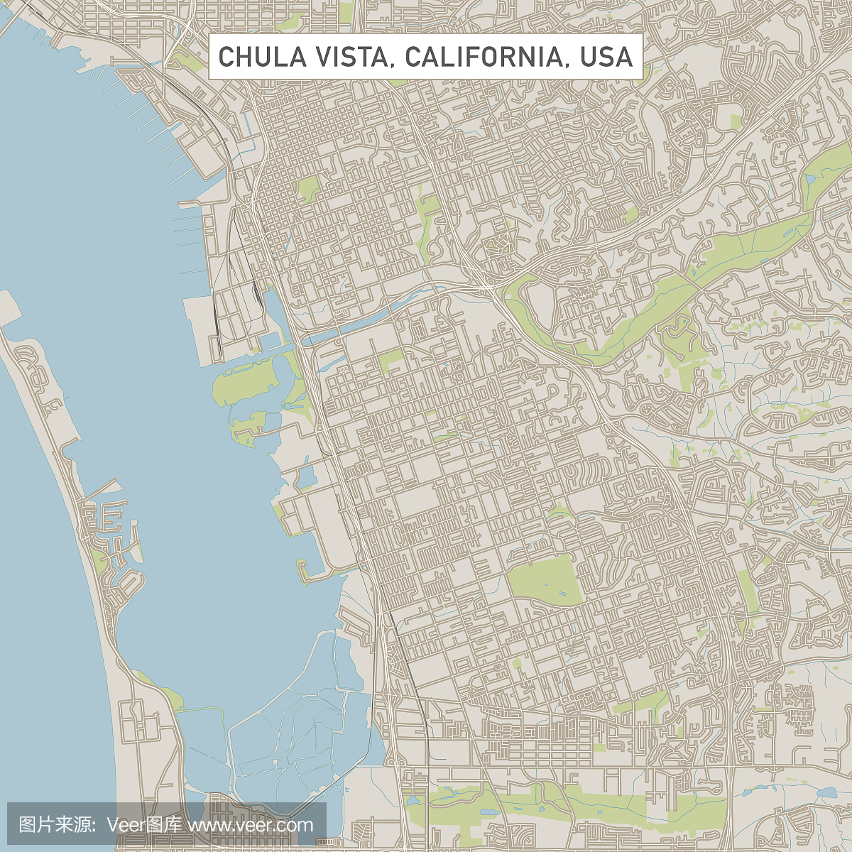 丘拉维斯塔加州美国城市街道地图
