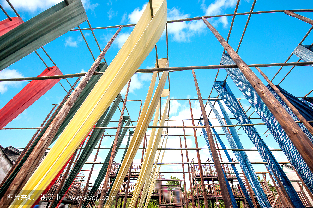 浙江省嘉兴市乌镇晾晒的布匹