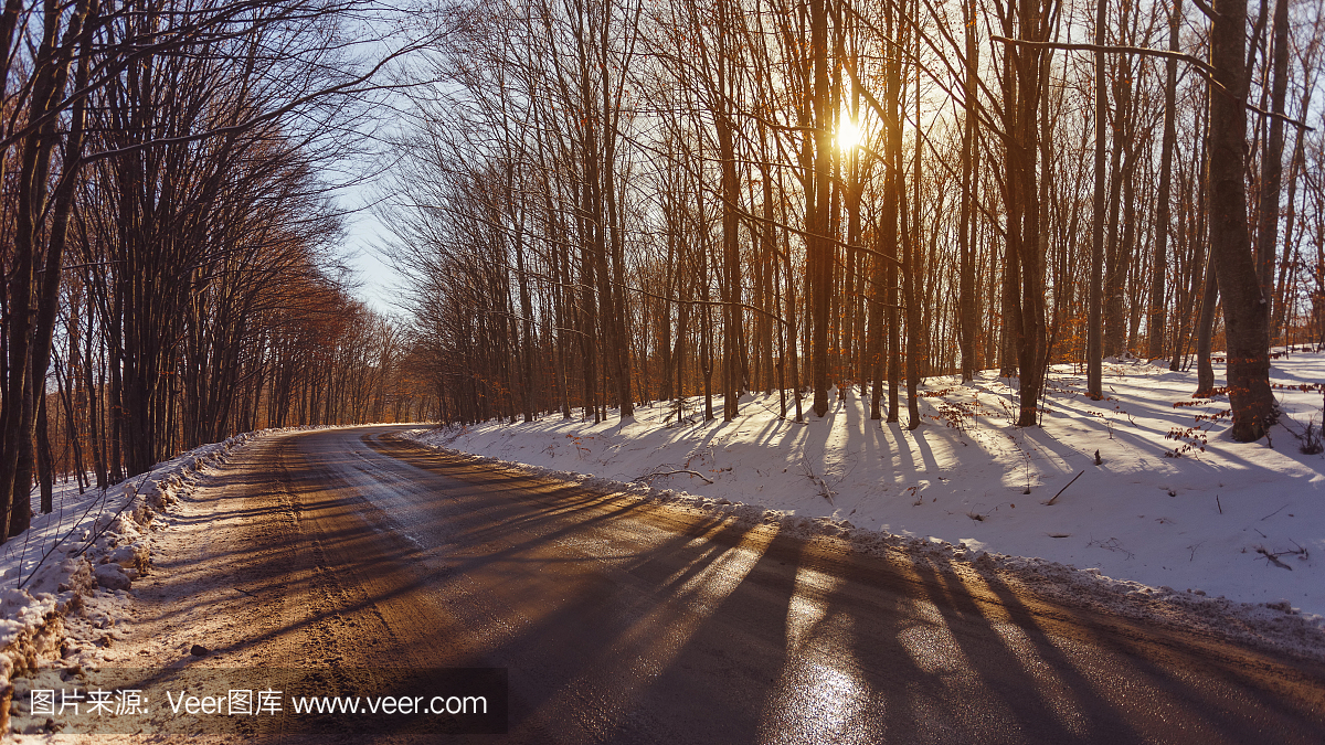 美丽的冬天的风景在路上