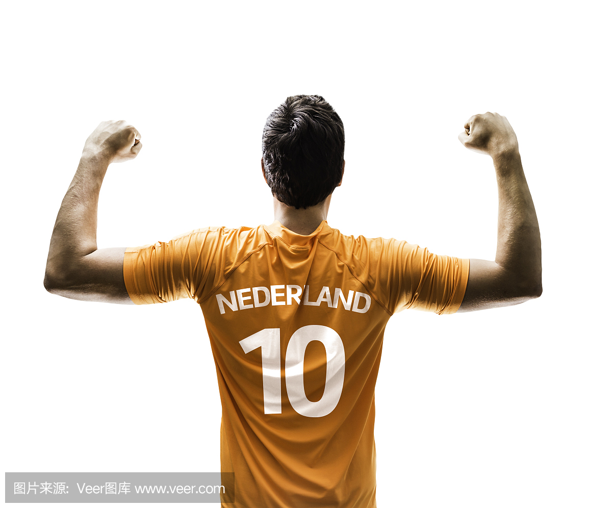 荷兰足球运动员在白色背景上庆祝