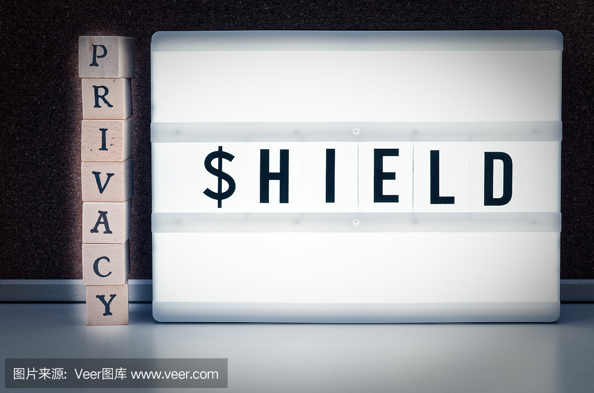 与题字隐私盾块说明欧盟美国隐私协议的数据从