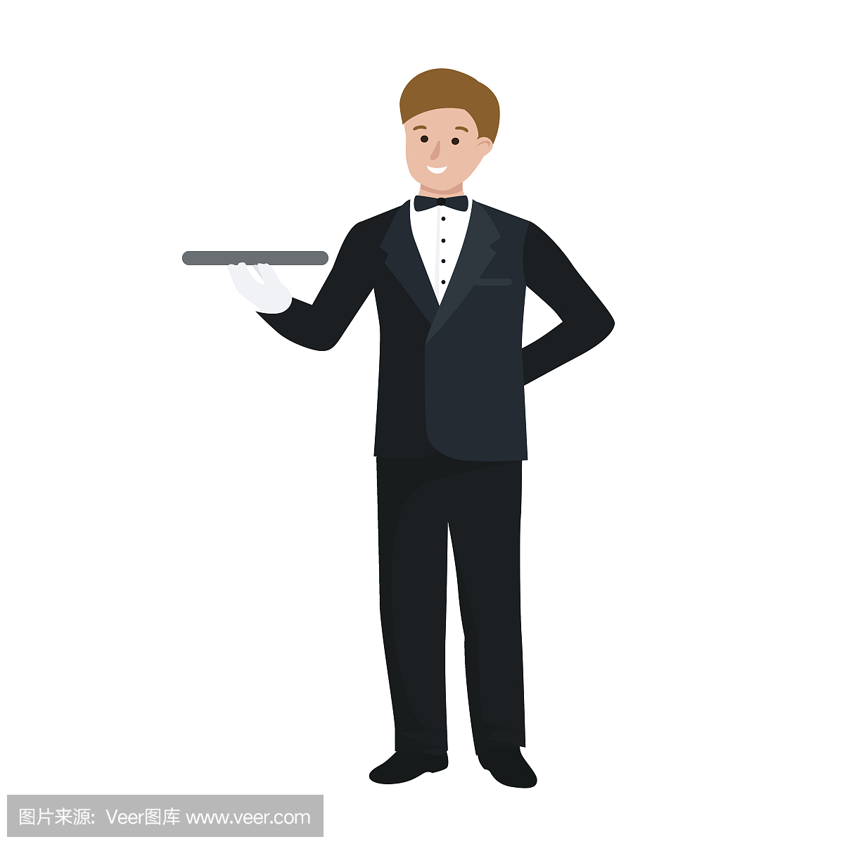 工作服务员在餐厅隔离。与托盘矢量插图的人