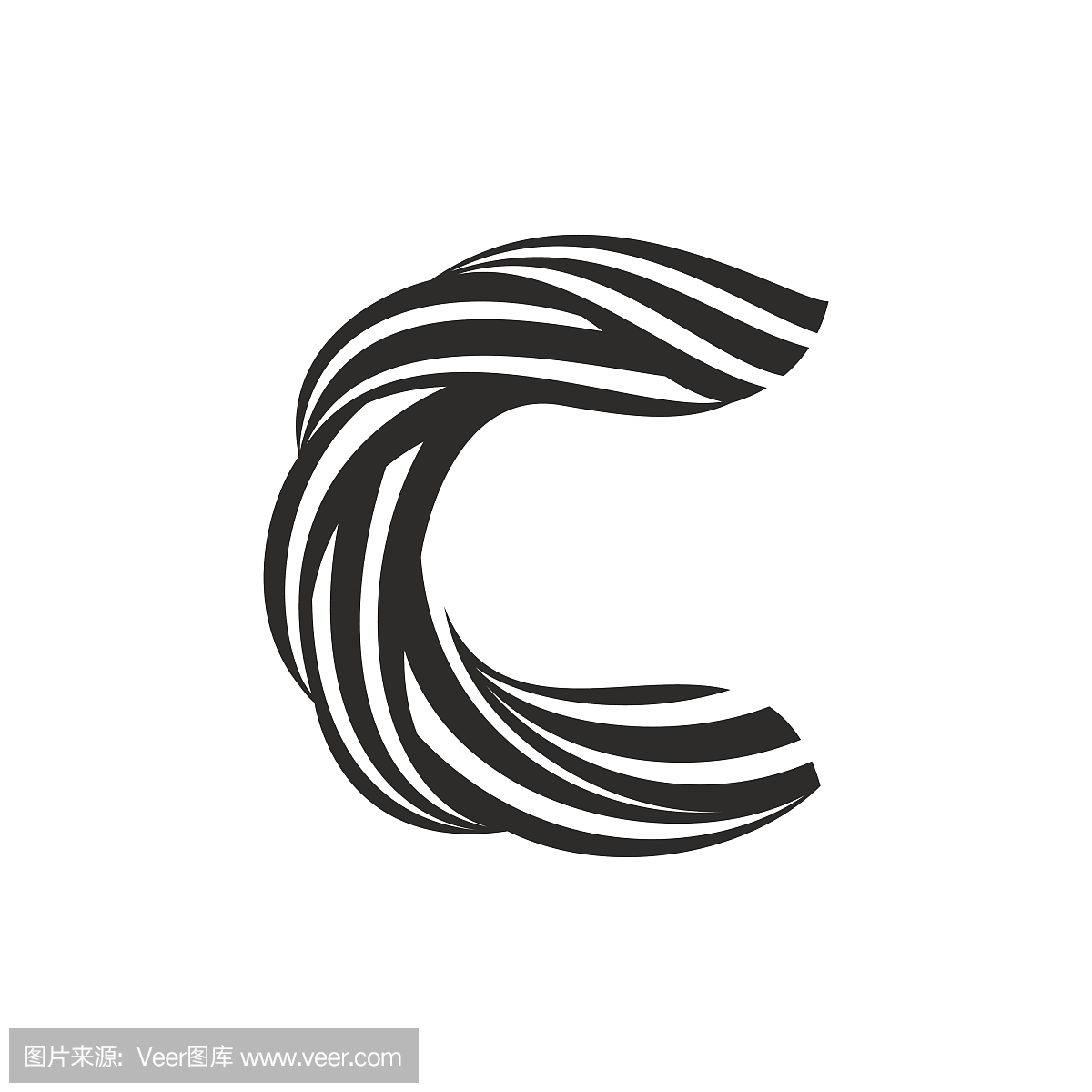 由扭曲线形成的C字母图标。