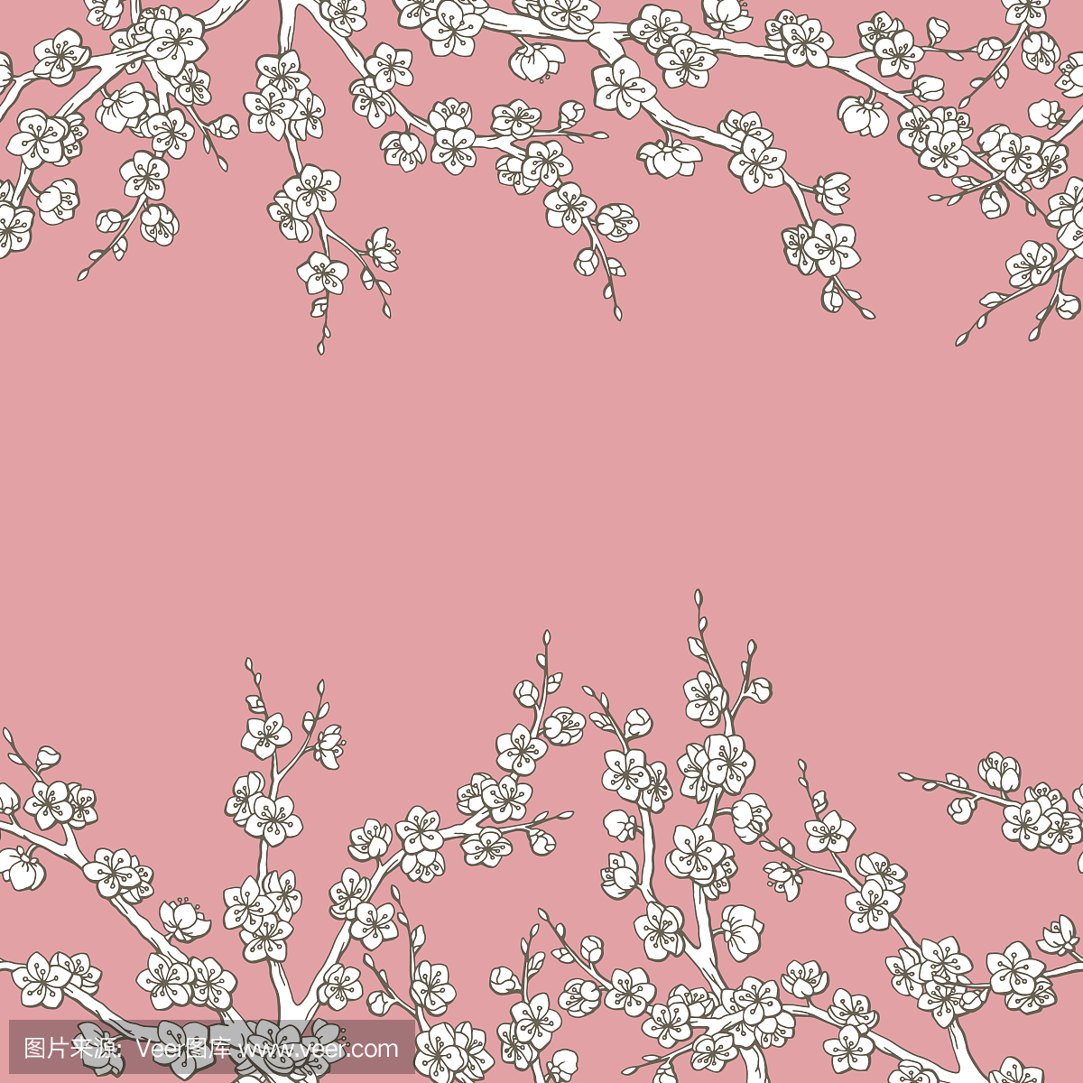 樱花花图形粉红色无缝背景草图插图矢量图