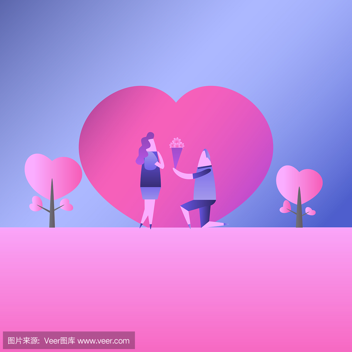 夫妇在大心中的爱图。情人节。约会,关系,快乐