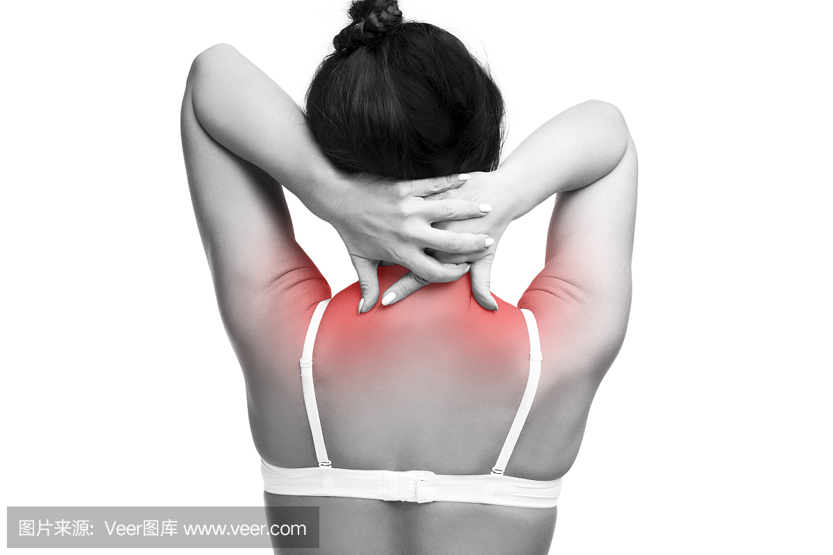 肩膀和颈部疼痛孤立在白色背景上