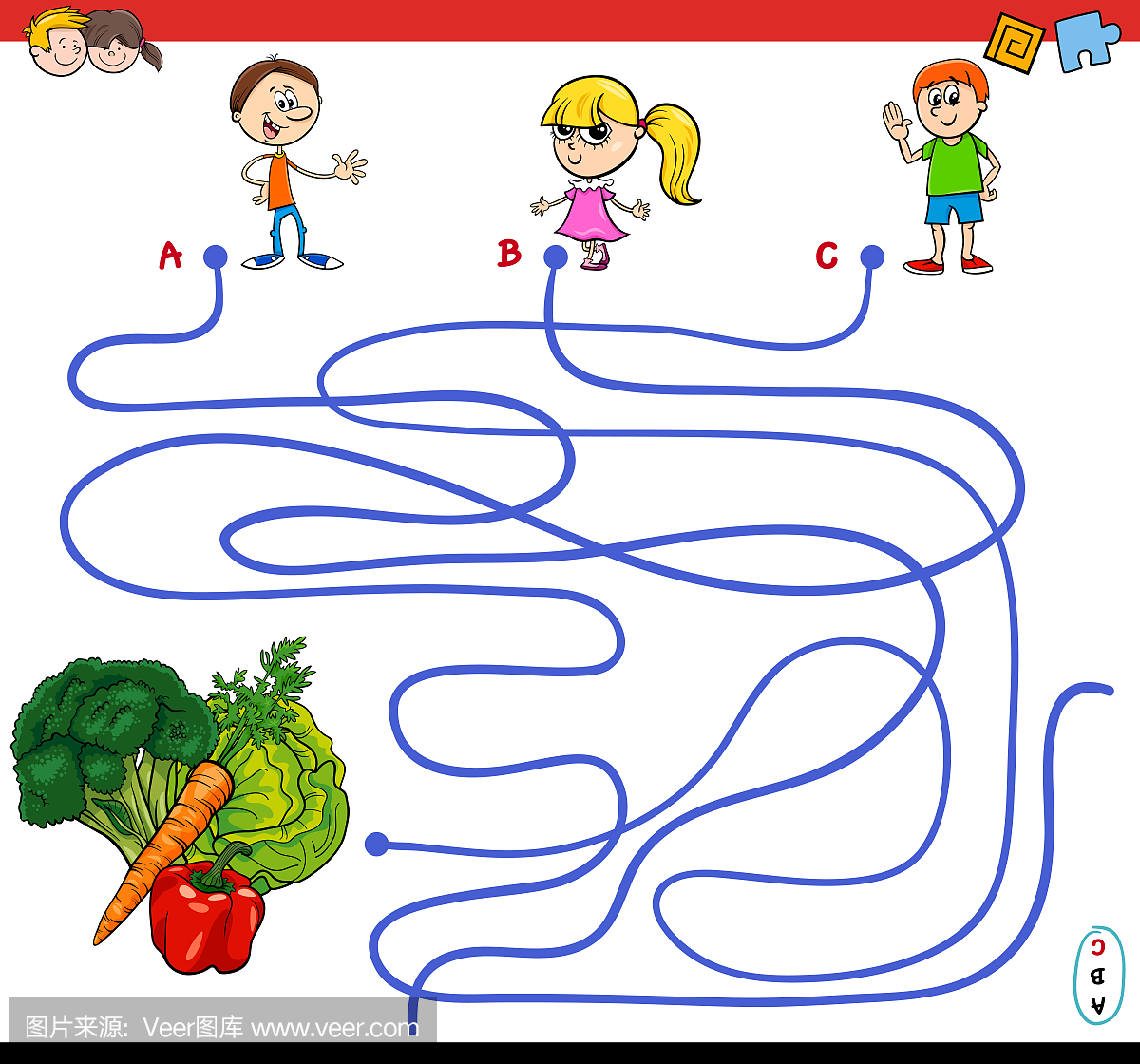 路径迷宫游戏与孩子和蔬菜