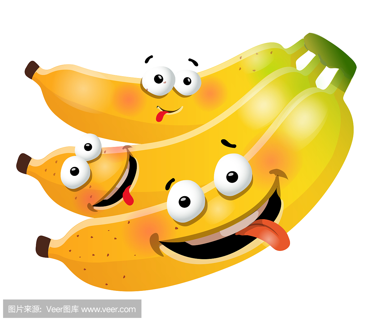 有趣的可爱束香蕉卡通人物。矢量插图,孤立,剪