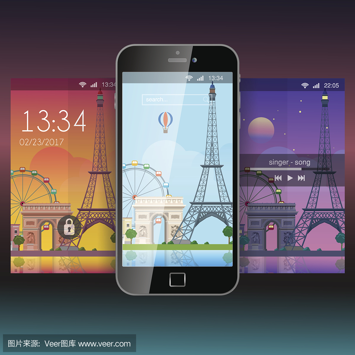 手机壁纸现代巴黎城市艾菲尔铁塔平面应用程序