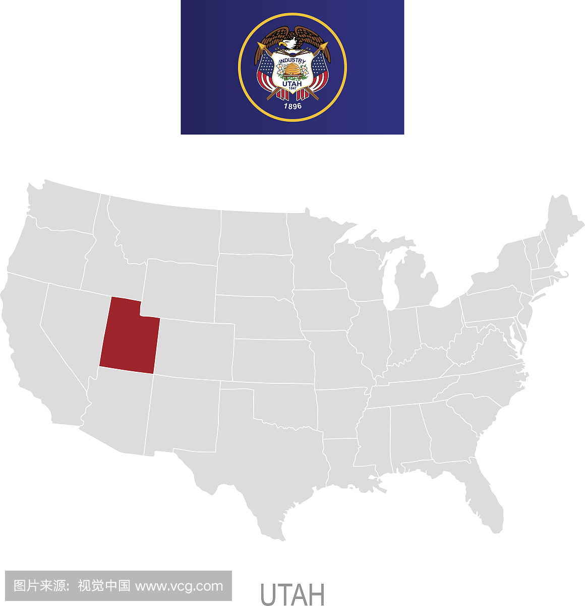 犹他州国旗和美国地图上的位置