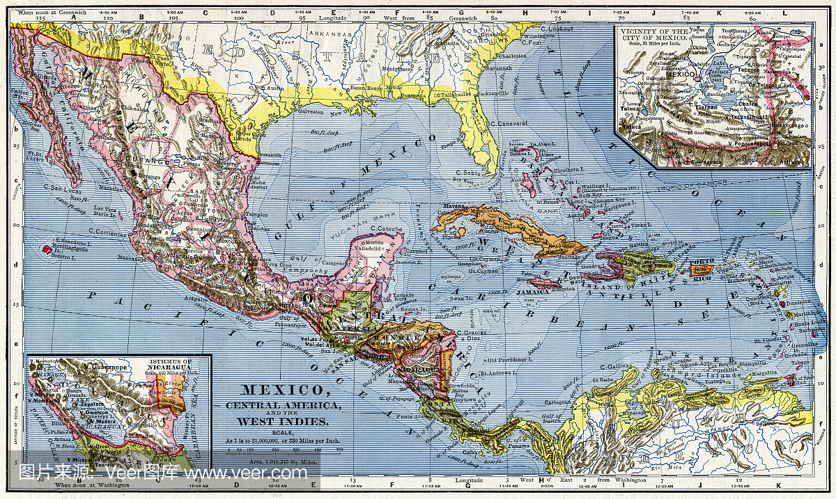 墨西哥和中美洲地图1883年
