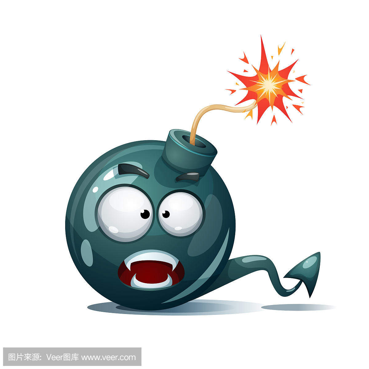 卡通炸弹,保险丝,灯芯,火花图标.魔鬼的笑脸