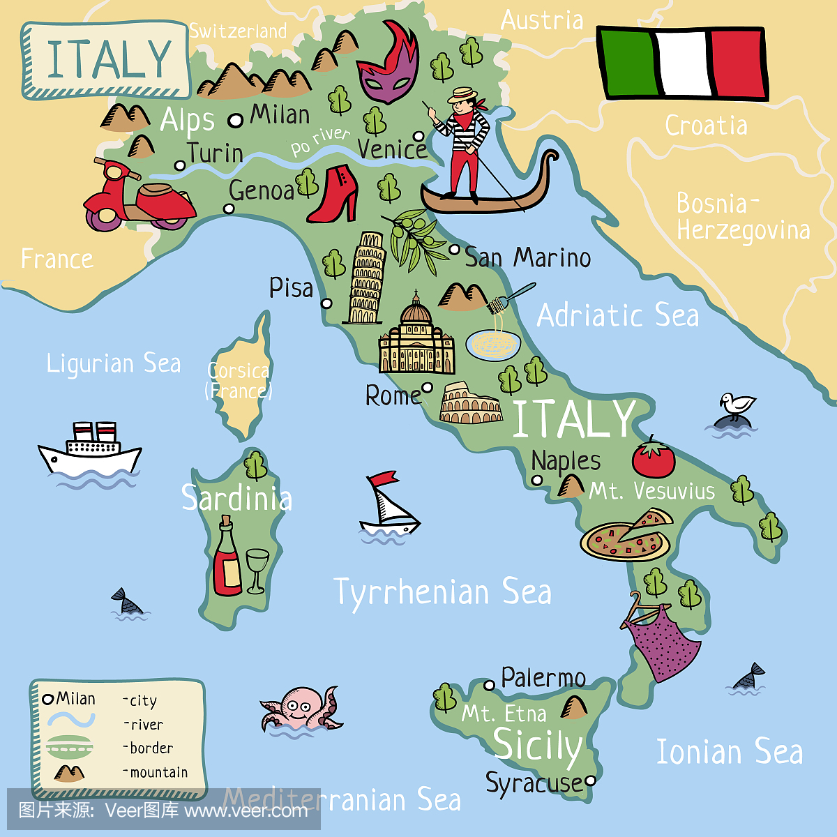 意大利的卡通地图