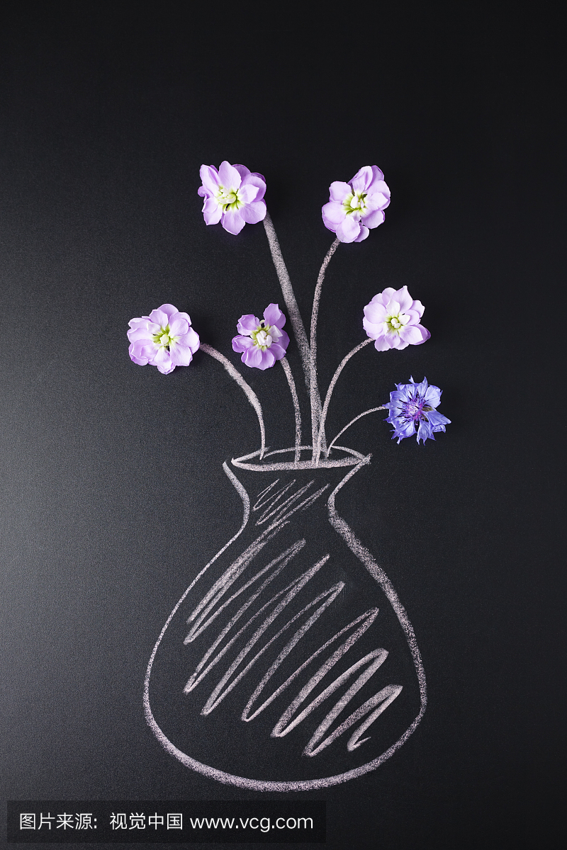 花瓶中的花瓶用粉笔画上关闭