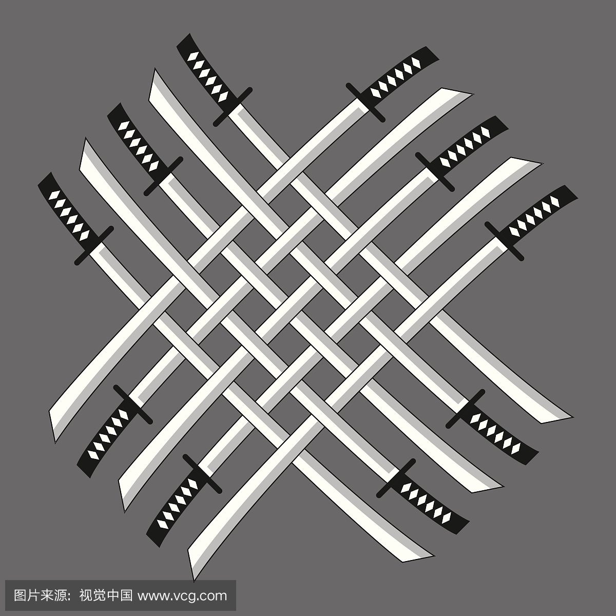 十个联锁Katanas矢量插图(日本剑)