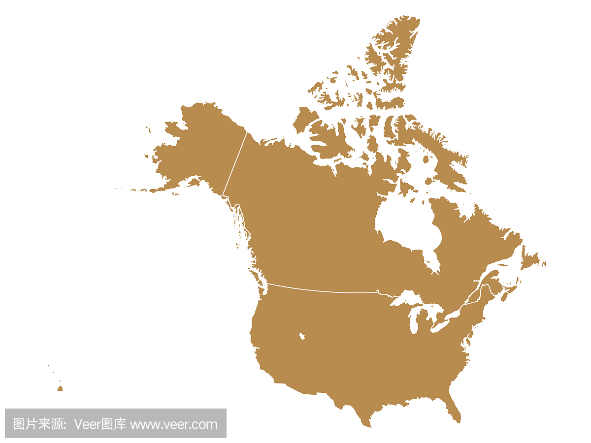 加拿大和美国的棕色地图