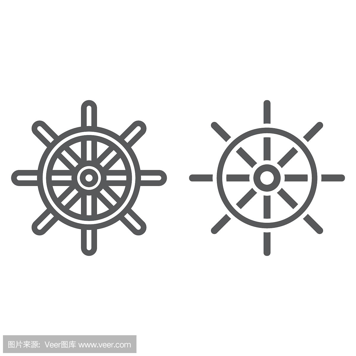 船舶方向盘线和标志符号图标,导航和地理,旅游